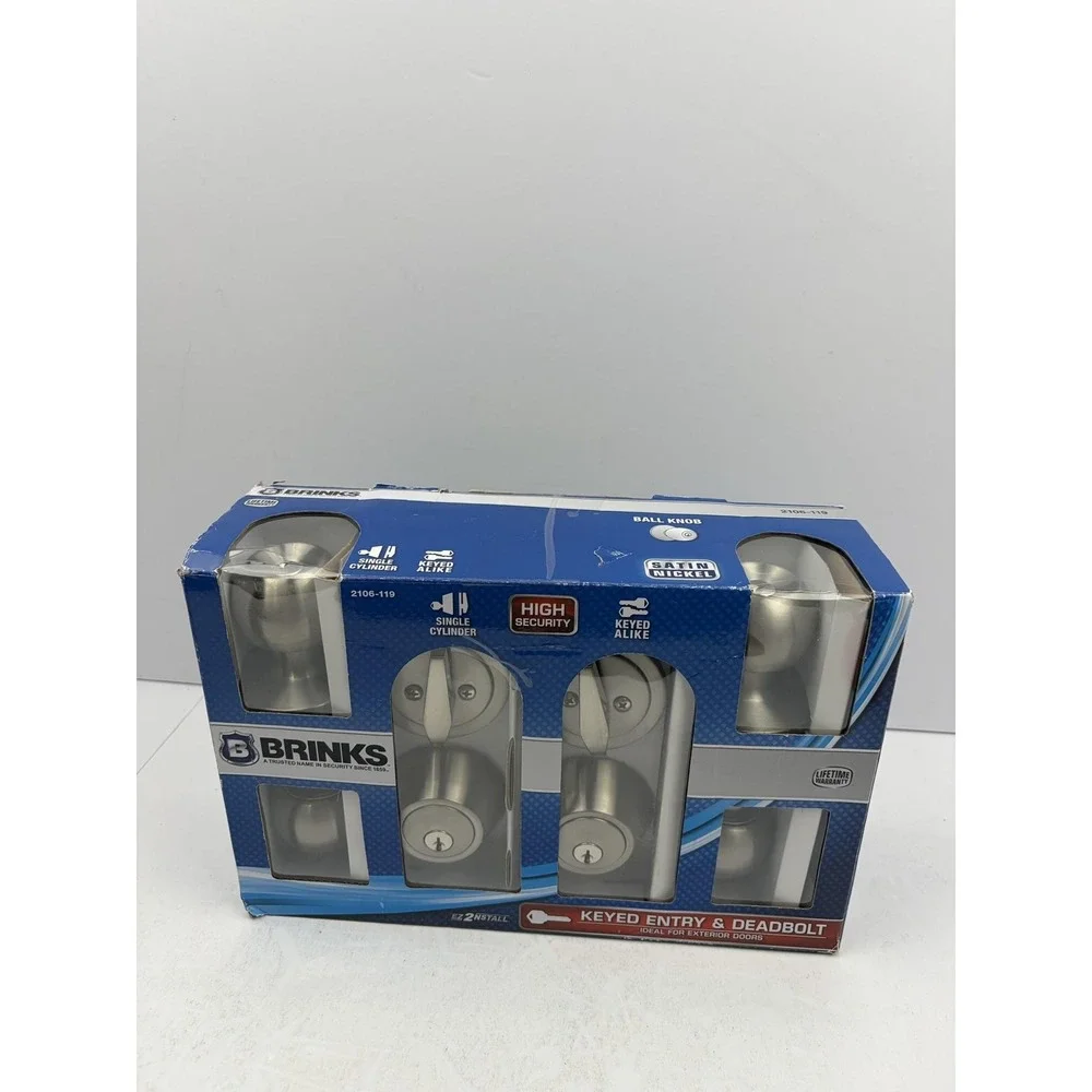 Brinks Keyed Entry & Deadbolt Ball Knob Set Satin Nickel 2106-119 High Security